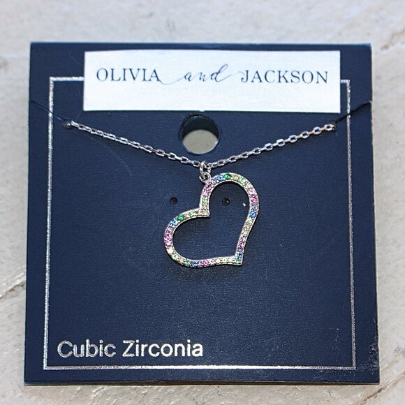 New in Package - Olivia Jackson - Rainbow Floating Heart Cubic Zirconia Pendant - Picture 2 of 4